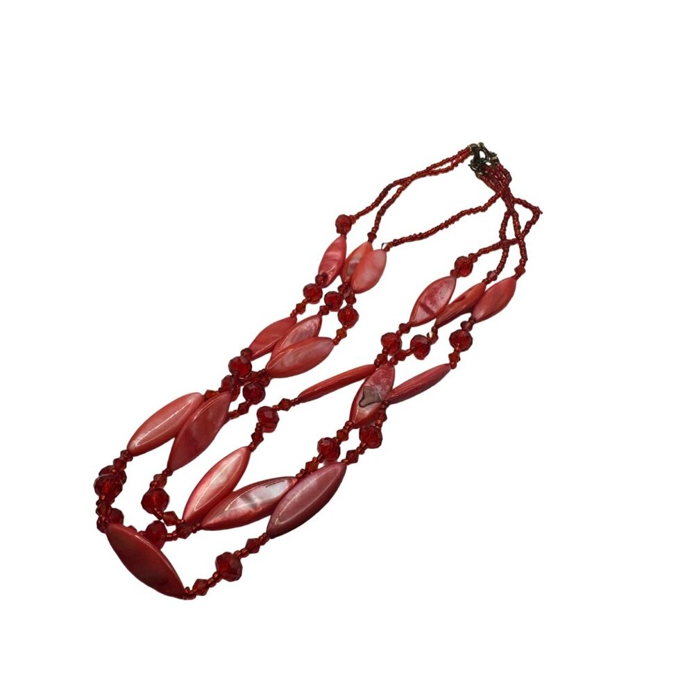 Vintage Red Beaded Multi-Strand Shell Necklace - Picture 7 of 7